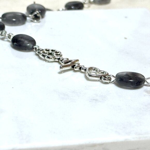 Genuine Grey Tourmalinated Quartz Short Necklace,Gemstone & Paw Print Heart Beat - Picture 6 of 14